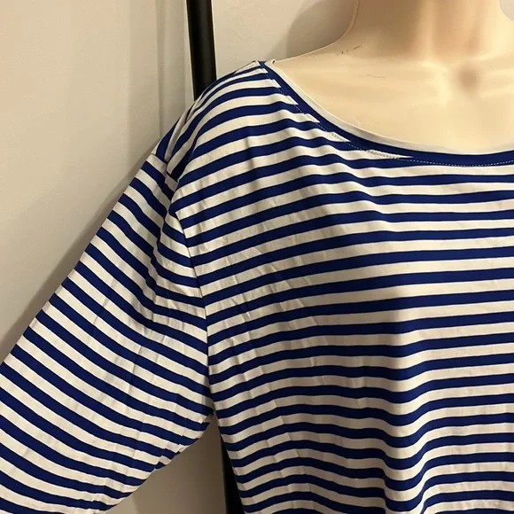 J. Crew Striped Top Blue White Knot Twist in Back Cotton Women Size XL - Picture 2 of 7